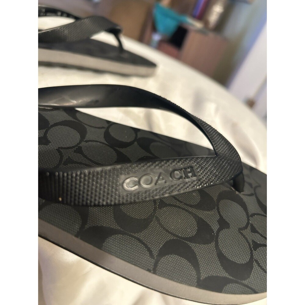 Coach Zac Flip Flops Women's Size 8 or 9 Sandals Black & Gray Designer GREAT
